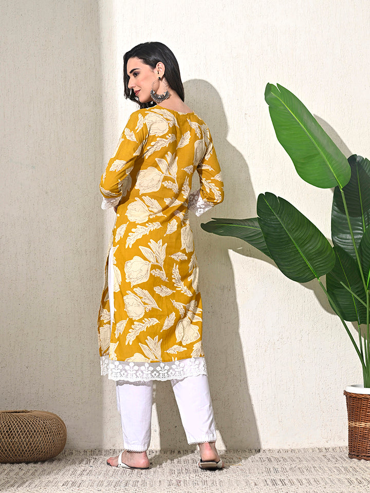 Yellow Leheriya Print Cotton Kurta