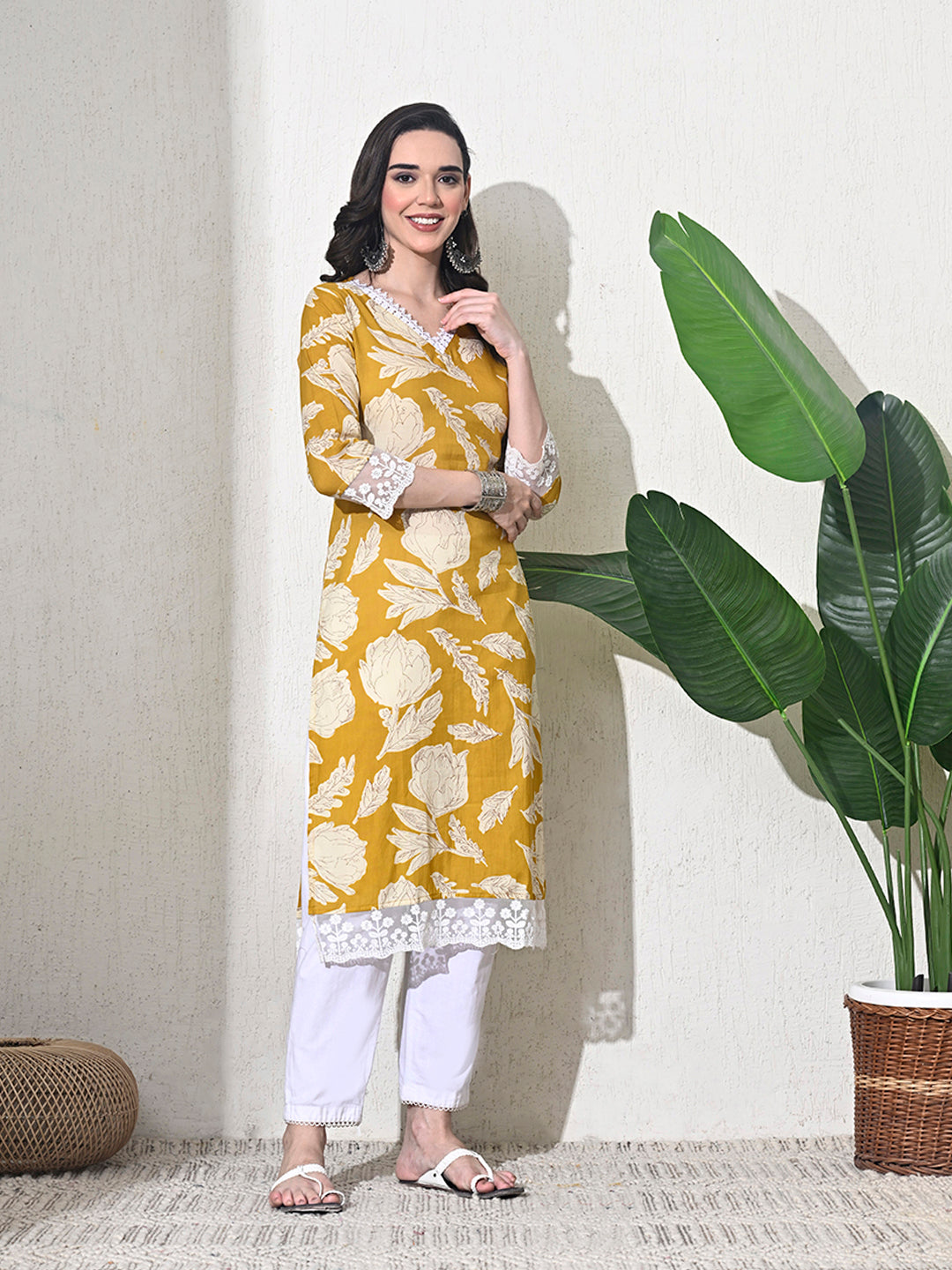 Yellow Leheriya Print Cotton Kurta