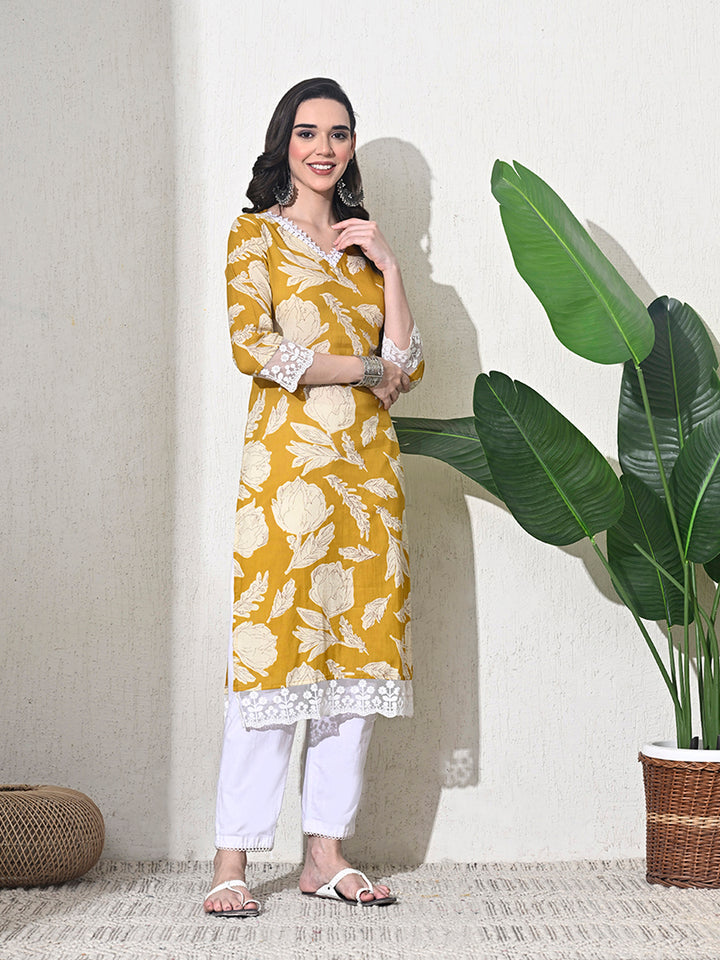 Yellow Leheriya Print Cotton Kurta