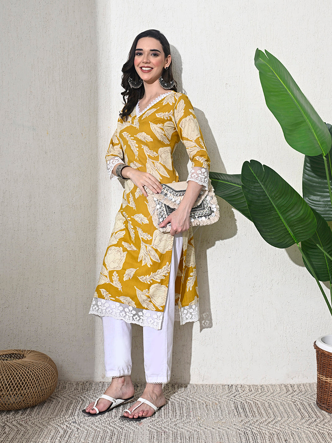 Yellow Leheriya Print Cotton Kurta