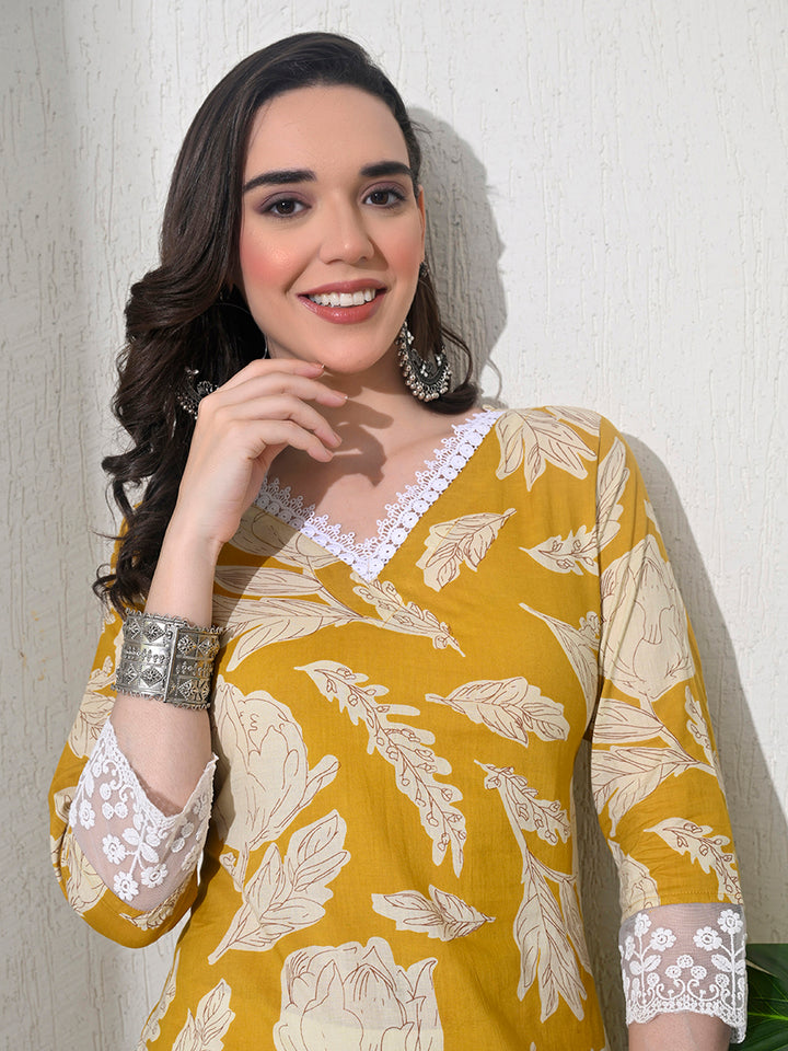 Yellow Leheriya Print Cotton Kurta
