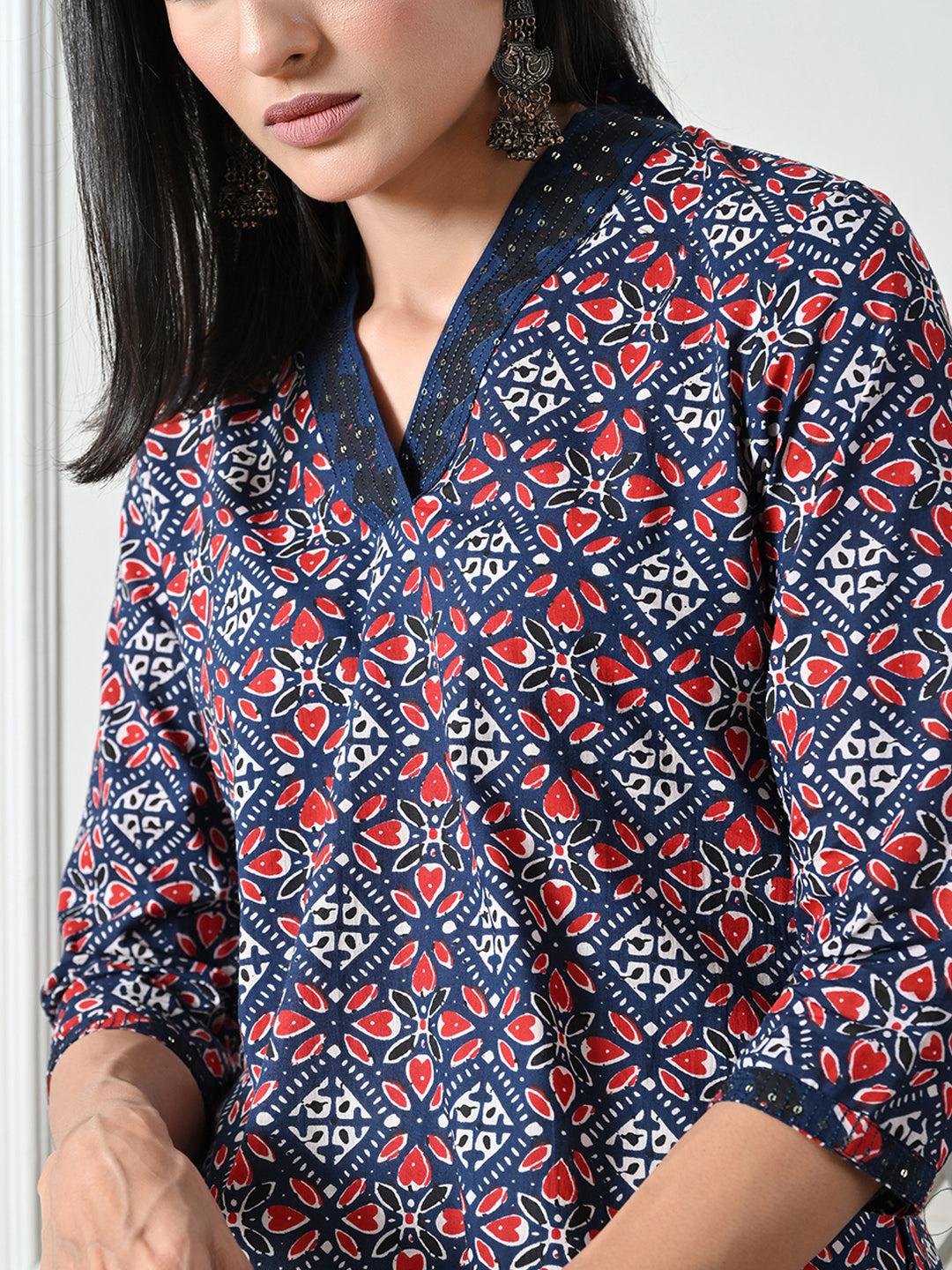Blue Geometric Print Cotton Kurta