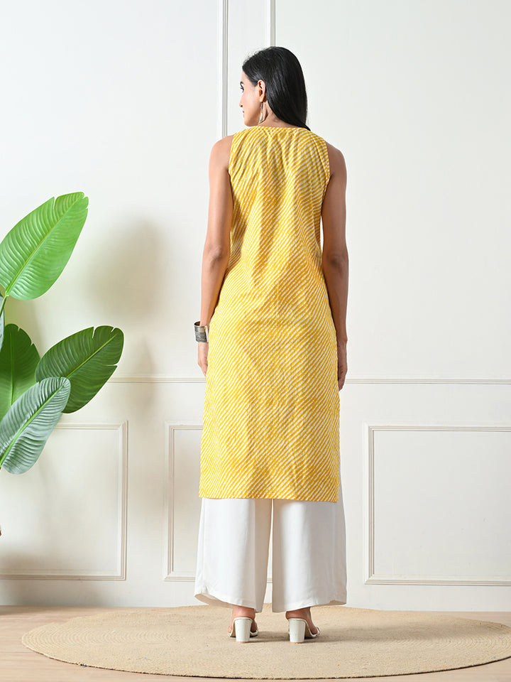 Yellow Leheria Print Jaipuri Kurta
