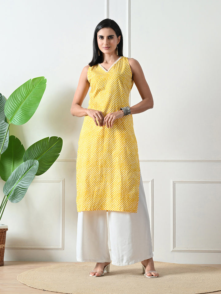 Yellow Leheria Print Jaipuri Kurta