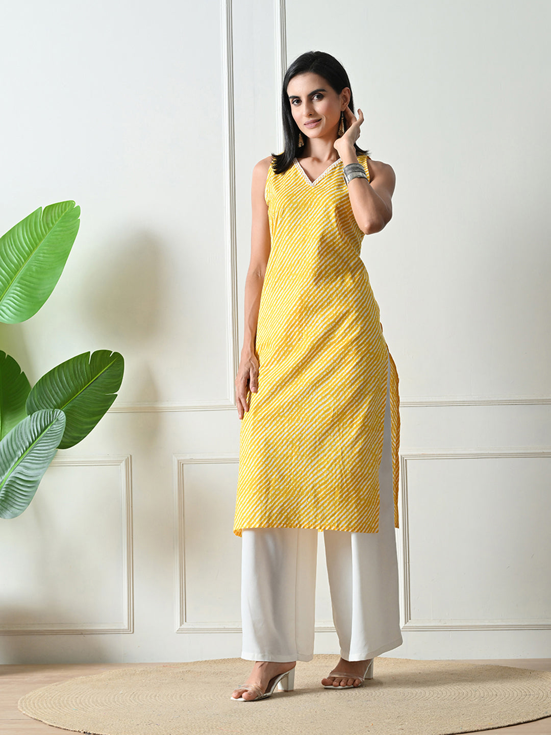 Yellow Leheria Print Jaipuri Kurta