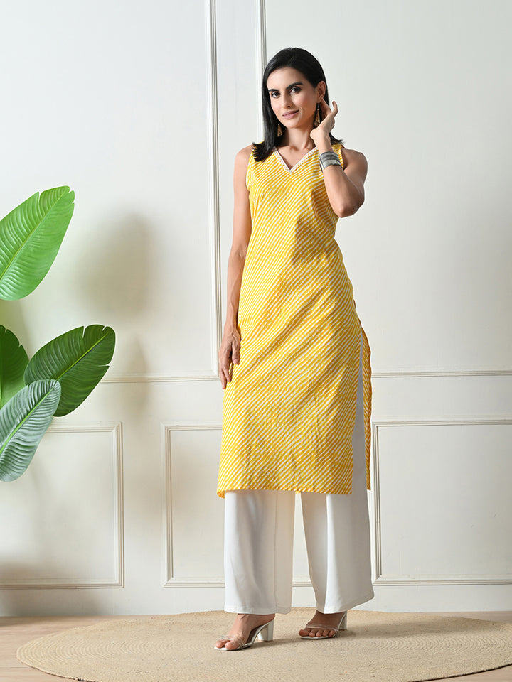 Yellow Leheria Print Jaipuri Kurta