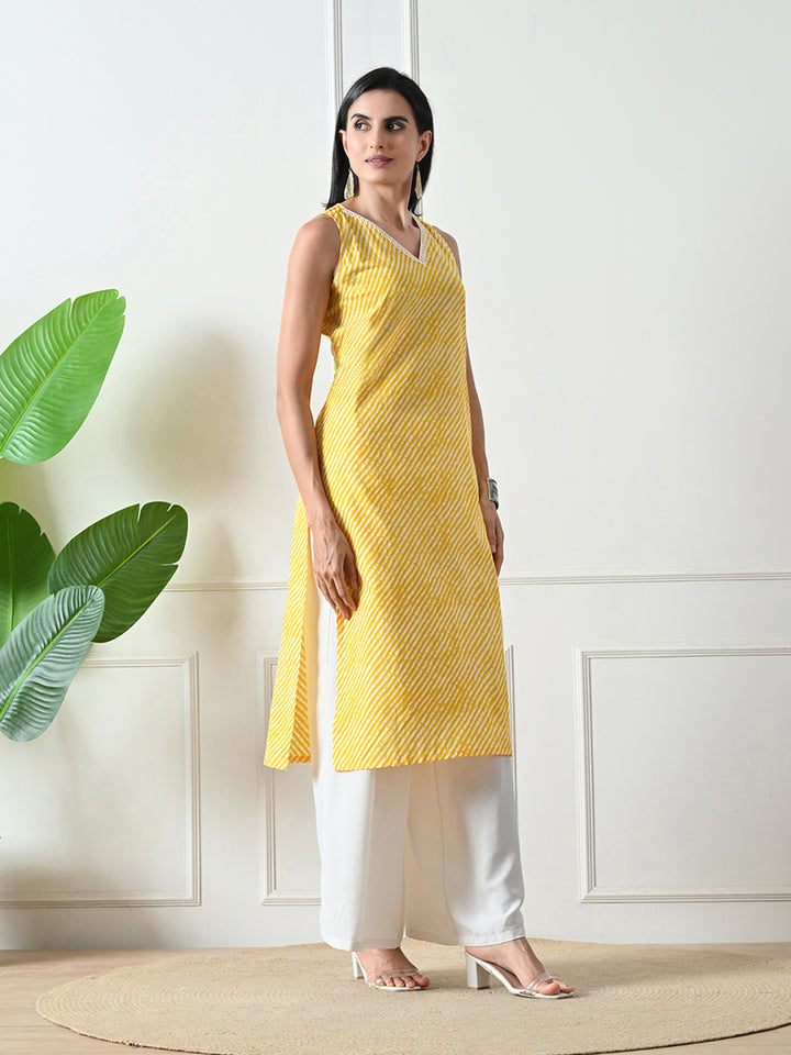 Yellow Leheria Print Jaipuri Kurta