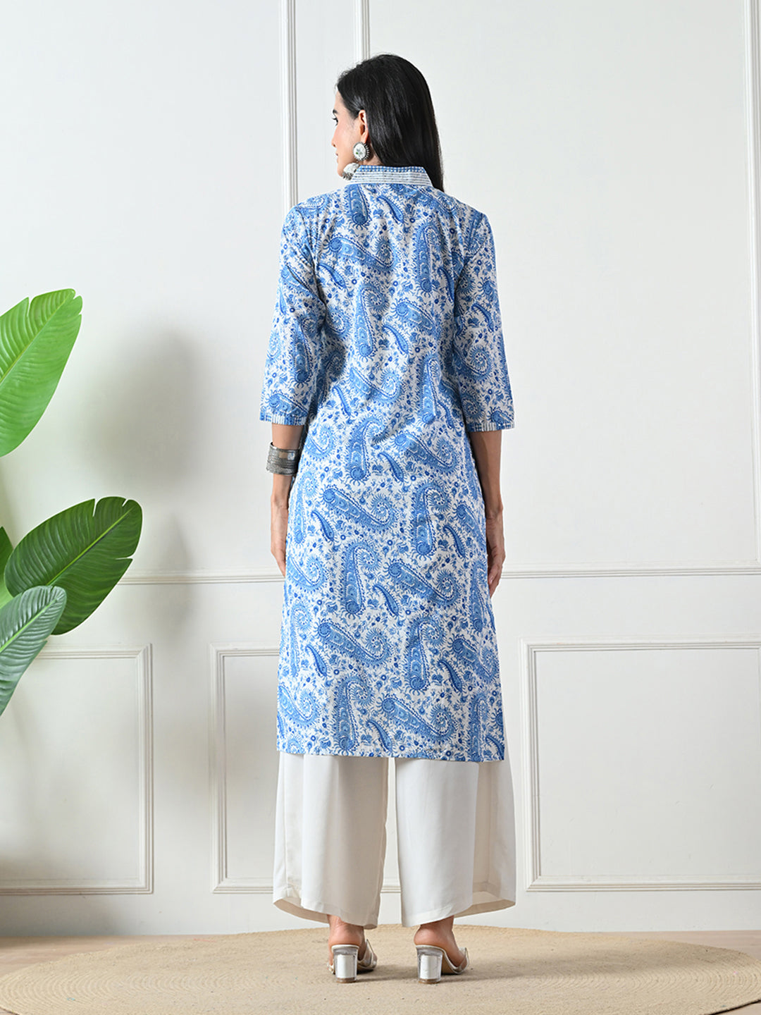 Blue Printed Cotton Straight Kurta
