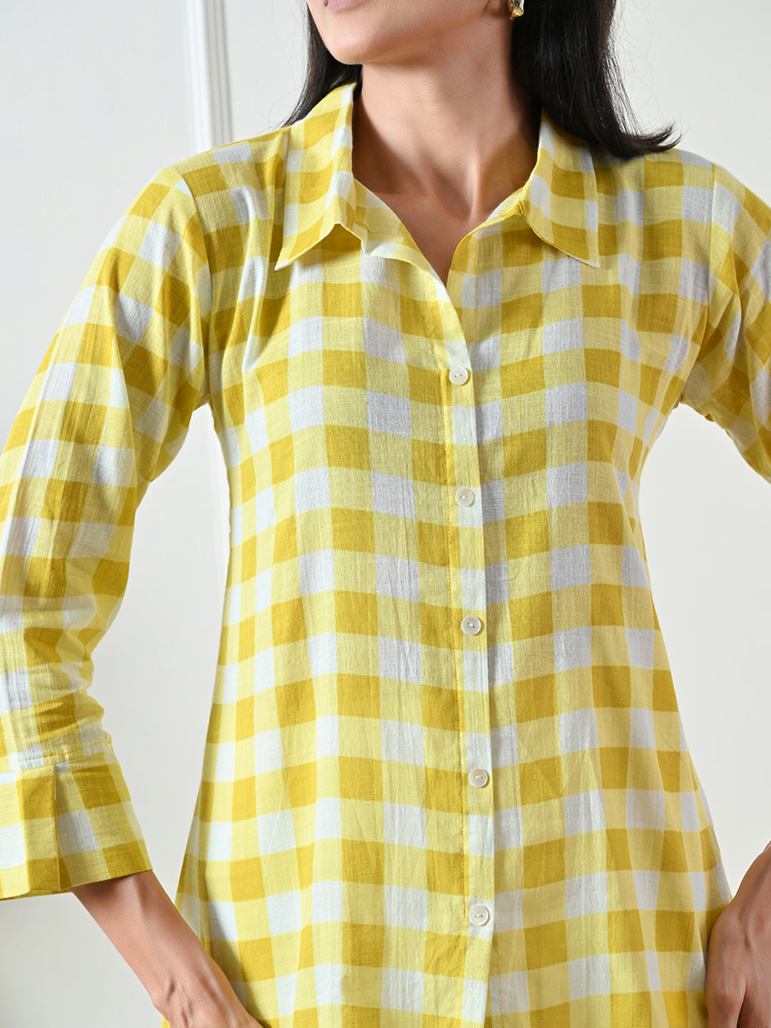 Yellow Checked Printed Cotton Top