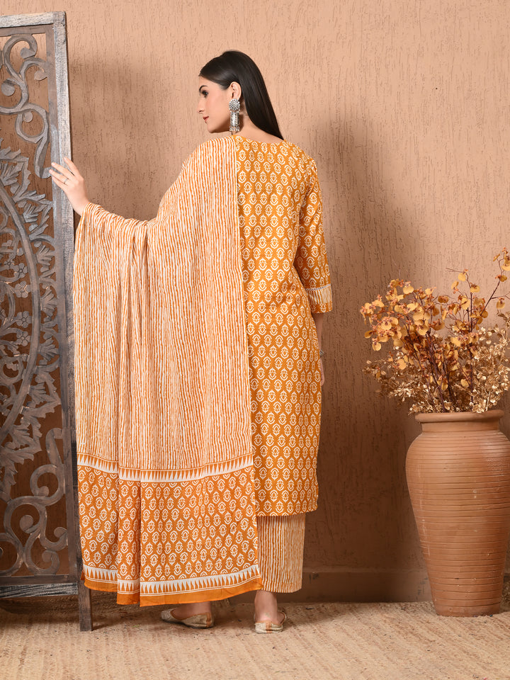 Yellow Floral V-Neck Kurta Sets