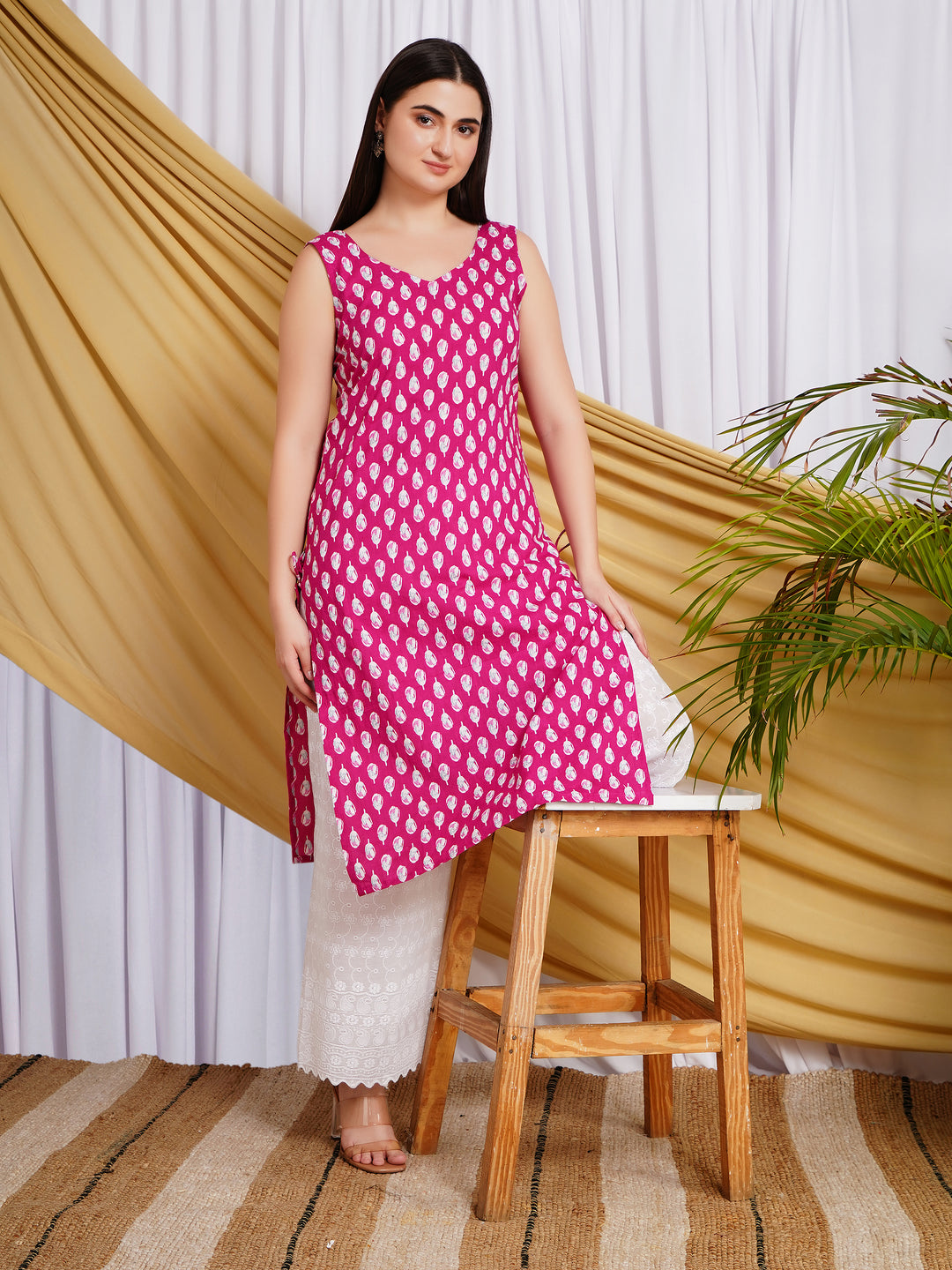 Gulrukh Floral Print Straight Cotton Kurta