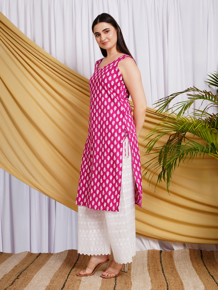 Gulrukh Floral Print Straight Cotton Kurta