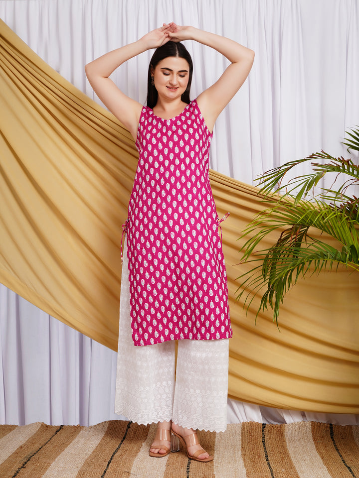 Gulrukh Floral Print Straight Cotton Kurta