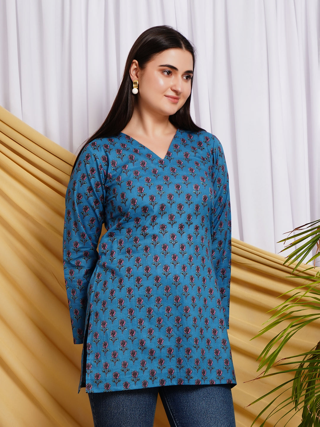 Tarang Printed Pure Cotton V-Neck Kurti