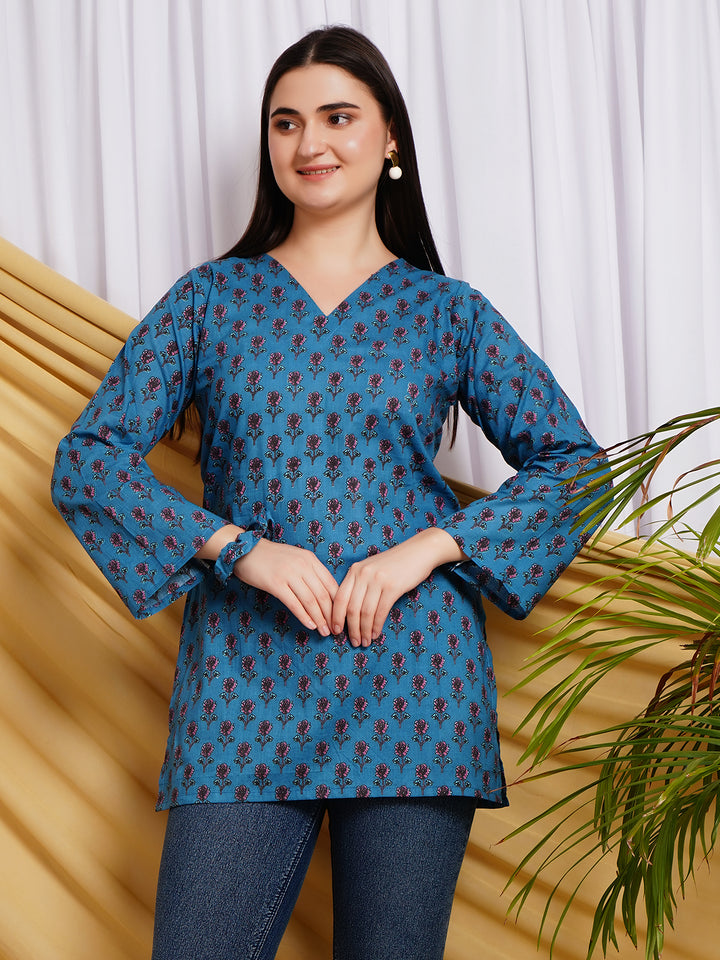 Tarang Printed Pure Cotton V-Neck Kurti