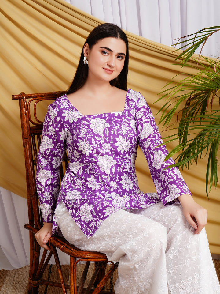Nargis Block Print Square neck Pure Cotton Kurti