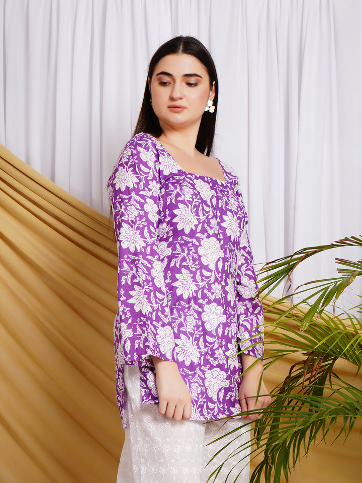 Nargis Block Print Square neck Pure Cotton Kurti