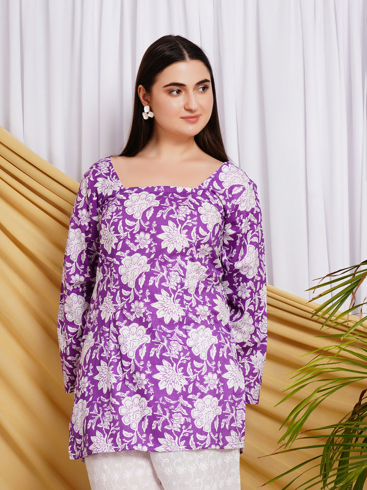 Nargis Block Print Square neck Pure Cotton Kurti