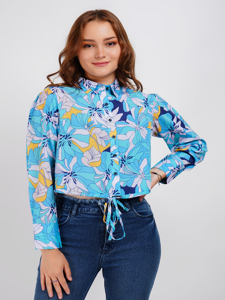 Blue Shirt Style Trendy Crop Top