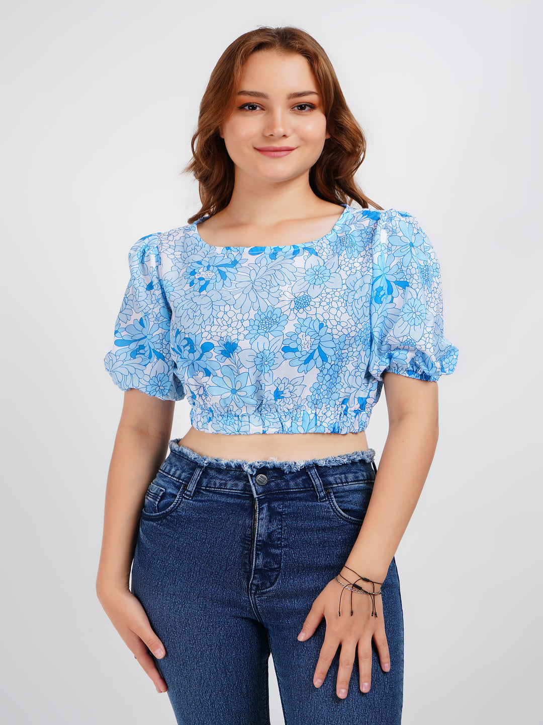 Blue floral print Crop Top