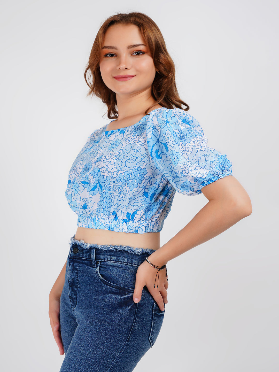 Blue floral print Crop Top