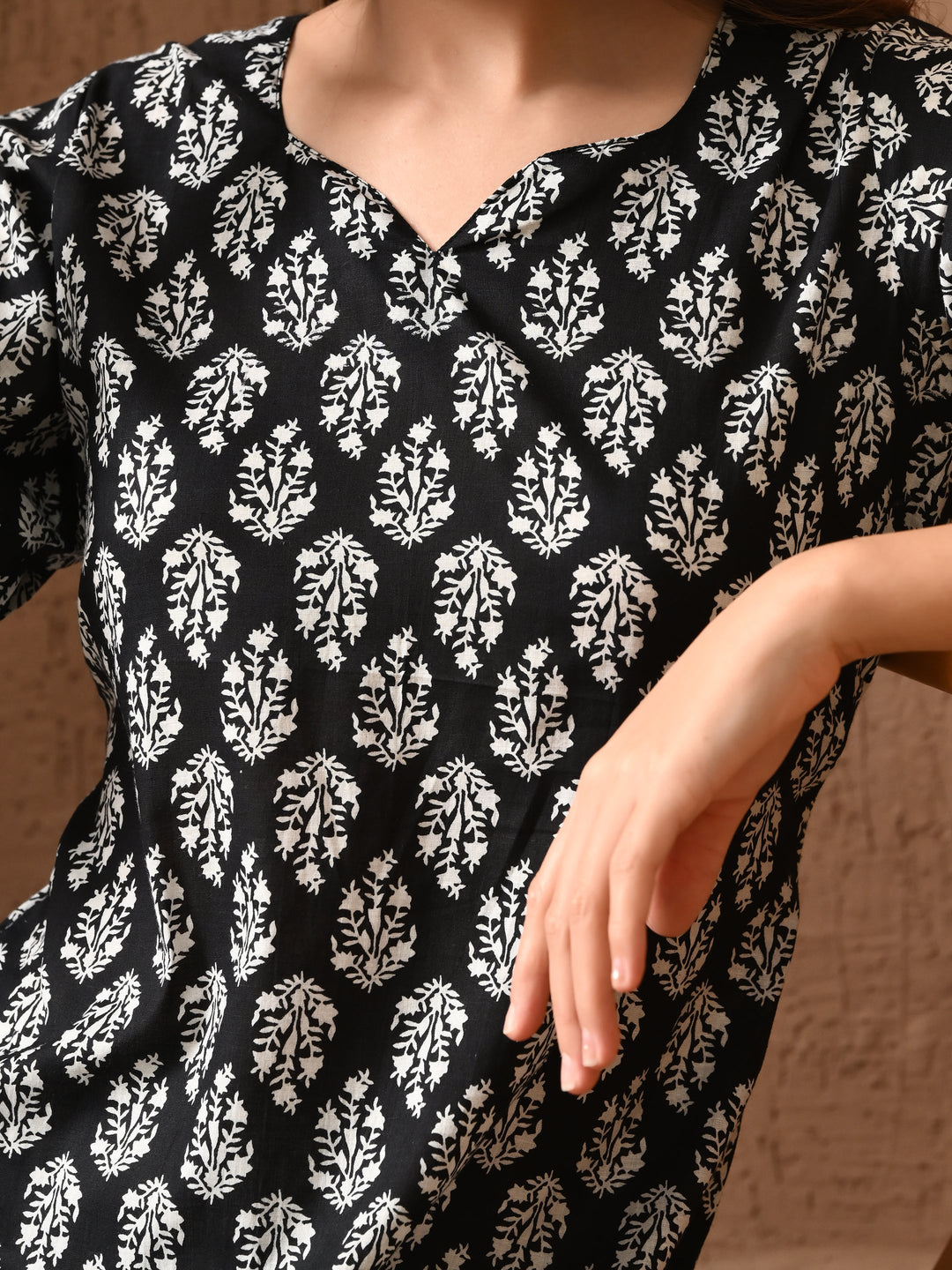 Black Printed Straight Cotton Kurta