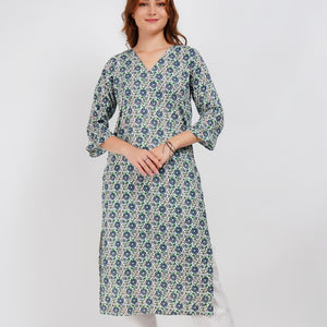 Blue Printed Staright Kurta