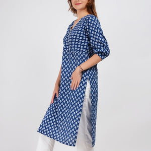 Blue Printed Straight Kurta